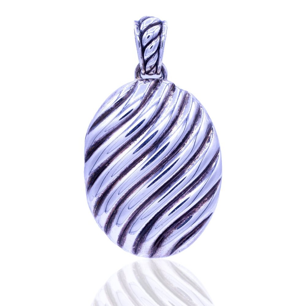 David Yurman Sterling Sculpted Cable Oval Locket Enhancer Keepsake Pendant